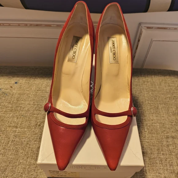 Jimmy Choo Scarlet Heels with Button Accent - Picture 3 of 4